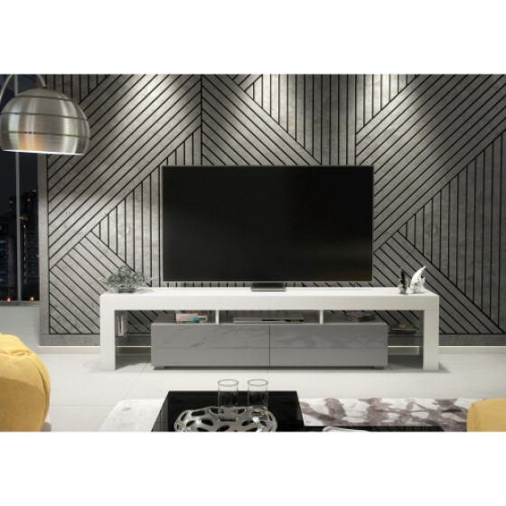 200cm TV Unit - White & Grey Gloss Doors